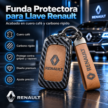 🔑 Funda Protectora Premium para Llave Renault – Cuero Café + Carbono Rígido