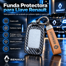 🔑 Funda Protectora Premium para Llave Renault – Cuero Café + Carbono Rígido